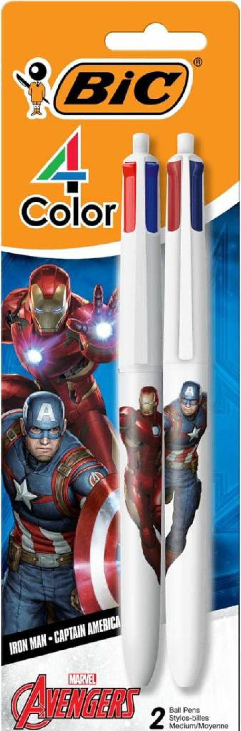BIC 4-Color Marvel Avengers Retractable Ballpoint Pen Set, 1.0mm Tip, Multicolor Inks, 2-Pack Assorted Colors, Officially Licensed Avengers Collectible