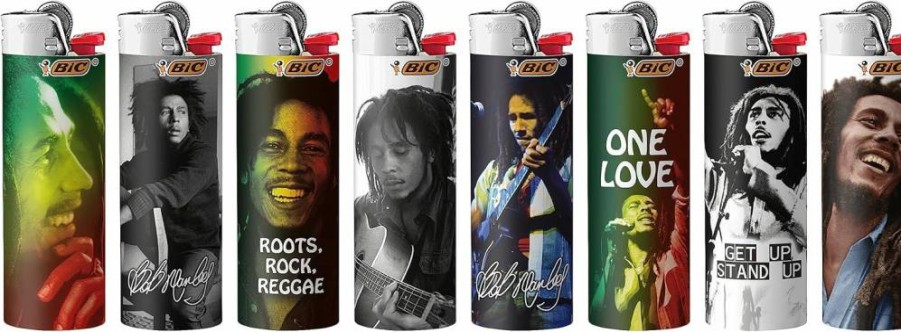 BIC Maxi Pocket Lighter 8-Pack, Bob Marley Special Edition, Assorted Unique Designs, Windproof Disposable Lighters